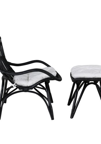 VENTURE DESIGN Ella Lounge Chair - BLACK rattan / Offwhite Cushion. inc. Ottoman