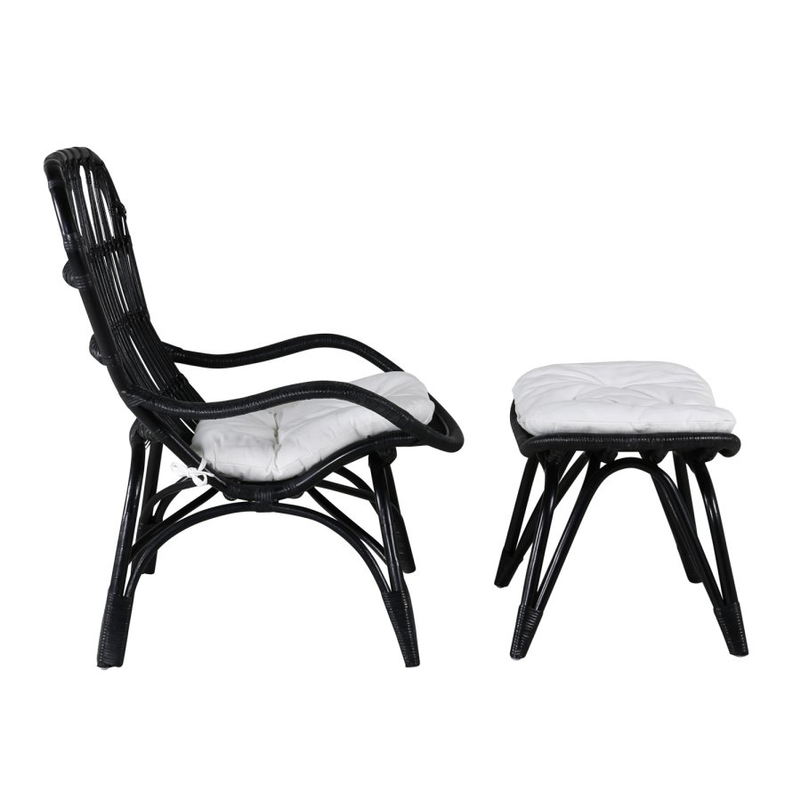 VENTURE DESIGN Ella Lounge Chair - BLACK rattan / Offwhite Cushion. inc. Ottoman