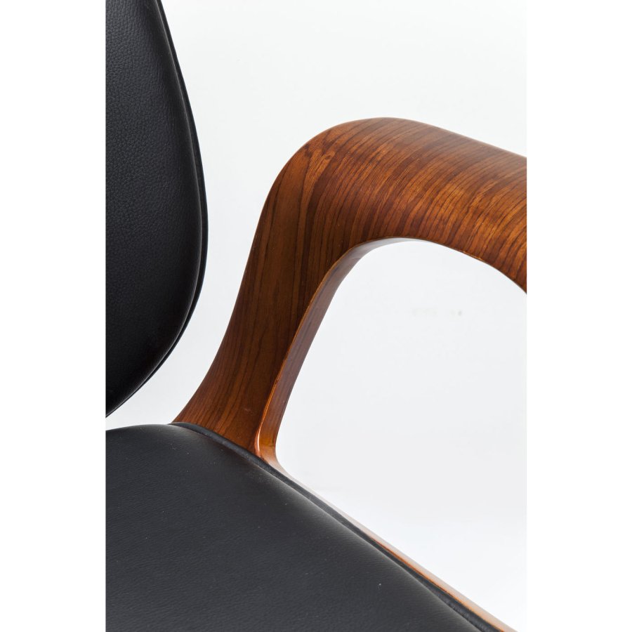 KARE DESIGN Patron Walnut kontorstol - sort polyester/valnddebrunt finér, m. armln og hjul