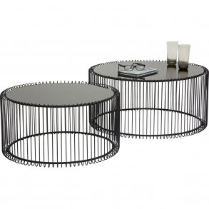 KARE DESIGN Wire Black sofabord - klart glas/sort stl, rundt (2/st)