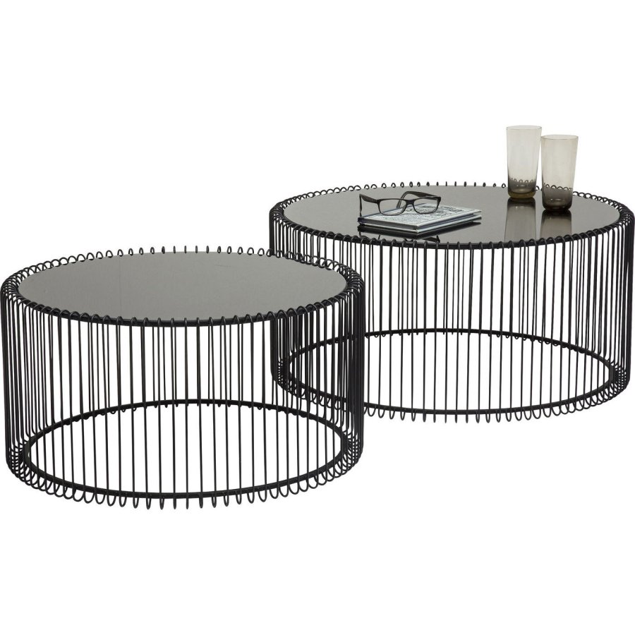 KARE DESIGN Wire Black sofabord - klart glas/sort stl, rundt (2/st)