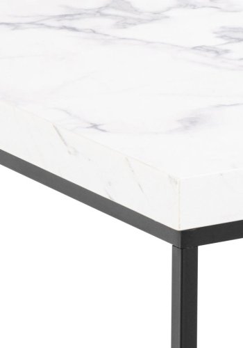 ACT NORDIC Barossa sofabord, kvadratisk - hvid papir Carrara marmorlook og sort stl (60x60)
