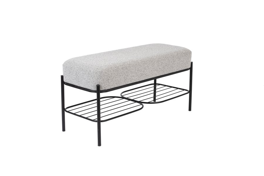 WHITE LABEL LIVING Milou bnk, m. 1 hylde - gr stof og metal (90x35)