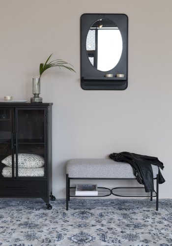 WHITE LABEL LIVING Milou bnk, m. 1 hylde - gr stof og metal (90x35)