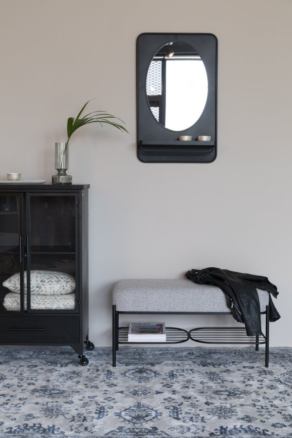 WHITE LABEL LIVING Milou bnk, m. 1 hylde - gr stof og metal (90x35)