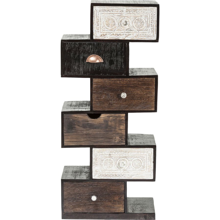 KARE DESIGN Zick Zack Finca kommode - sort/hvid/brunt tr, m. 6 unikke skuffer