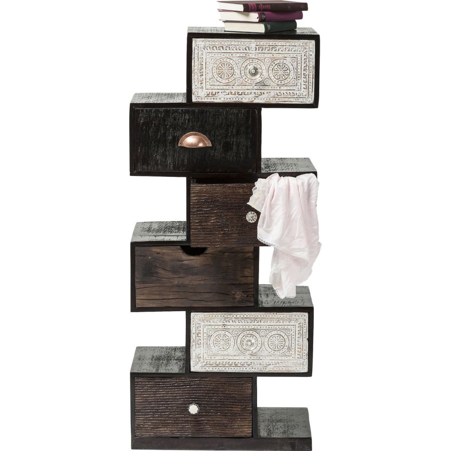 KARE DESIGN Zick Zack Finca kommode - sort/hvid/brunt tr, m. 6 unikke skuffer