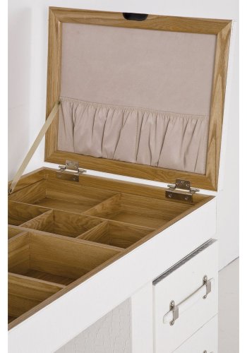 KARE DESIGN Diva Croco White Makeup Bord - hvid lderlook, m. stol, 6 skuffer, spejl og +10 rum