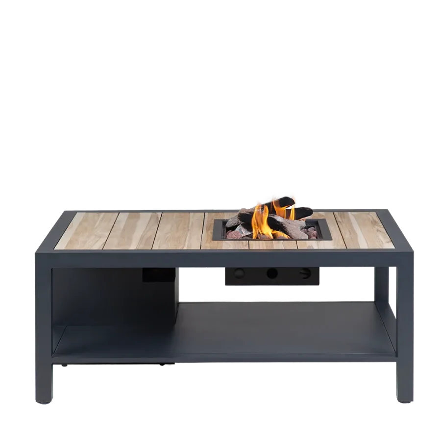 COSI FIRES Cosiflow straight ildbord, rektangulr - natur teaktr og antracitgr aluminium (120x80)
