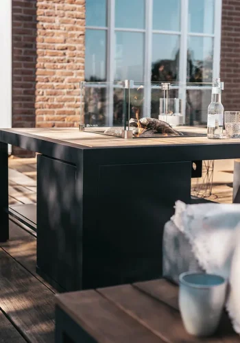 COSI FIRES Cosiflow straight ildbord, rektangulr - natur teaktr og antracitgr aluminium (120x80)