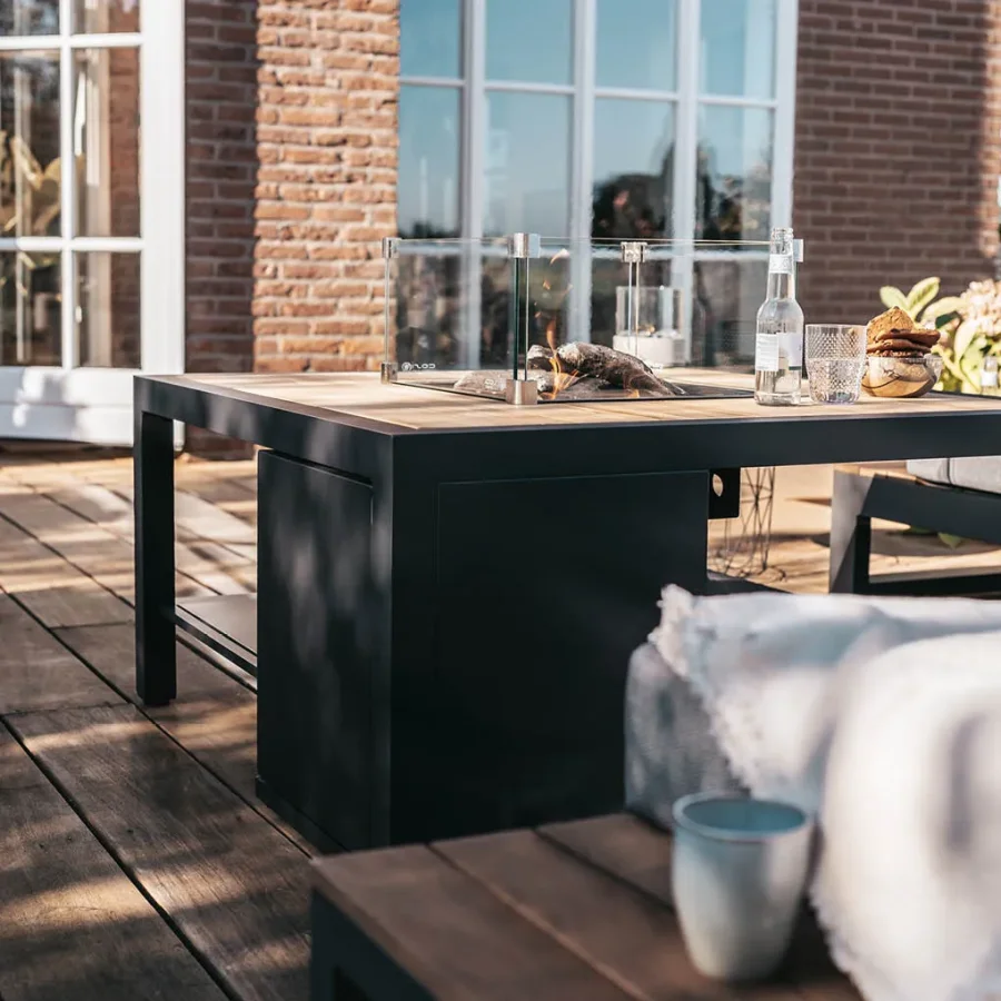 COSI FIRES Cosiflow straight ildbord, rektangulr - natur teaktr og antracitgr aluminium (120x80)