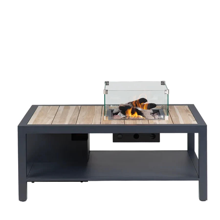 COSI FIRES Cosiflow straight ildbord, rektangulr - natur teaktr og antracitgr aluminium (120x80)