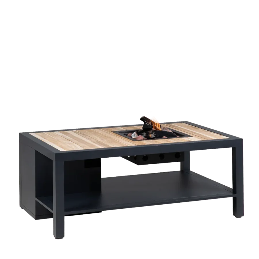 COSI FIRES Cosiflow straight ildbord, rektangulr - natur teaktr og antracitgr aluminium (120x80)
