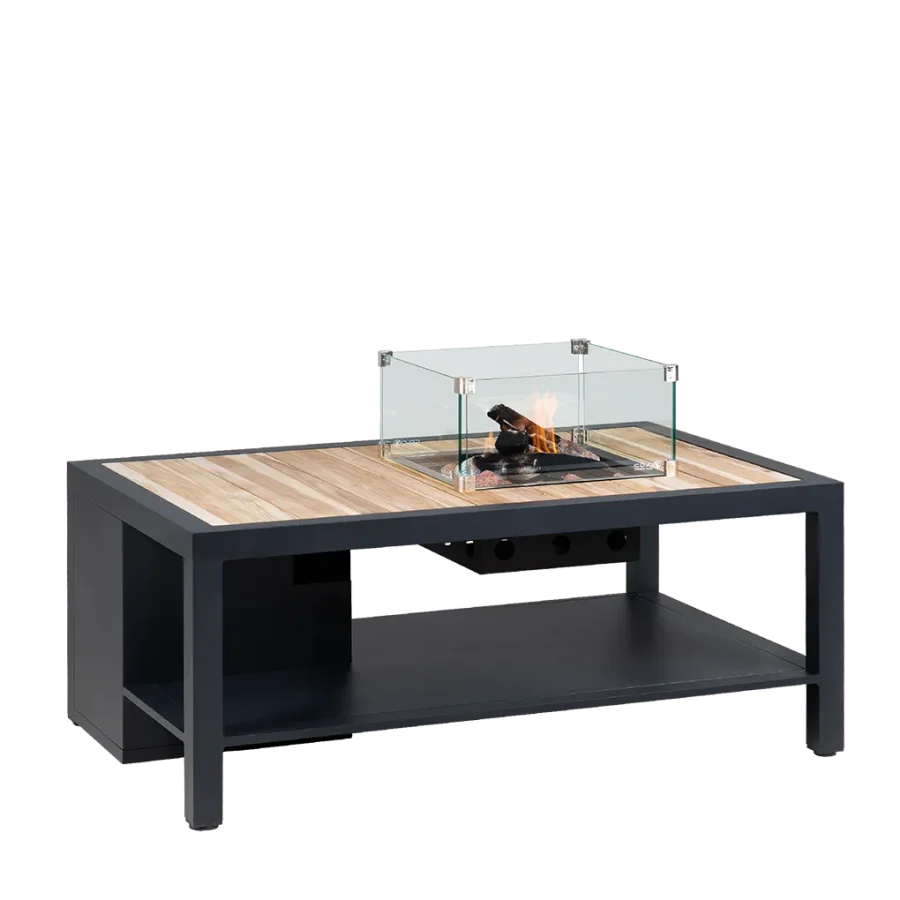 COSI FIRES Cosiflow straight ildbord, rektangulr - natur teaktr og antracitgr aluminium (120x80)