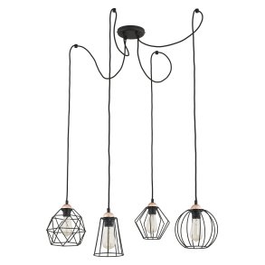 TK Galaxy Spider loftlampe, m. 4 skrme - kobber og sort metal