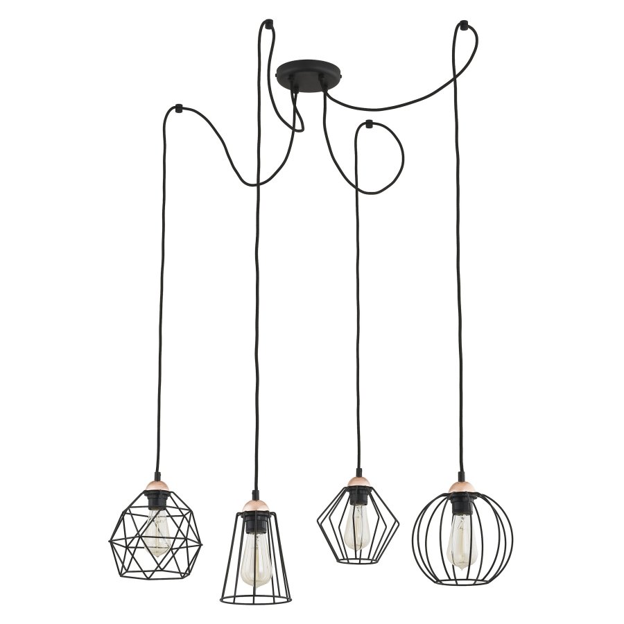 TK Galaxy Spider loftlampe, m. 4 skrme - kobber og sort metal