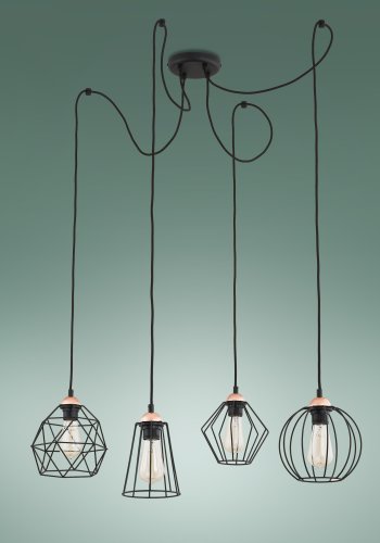TK Galaxy Spider loftlampe, m. 4 skrme - kobber og sort metal