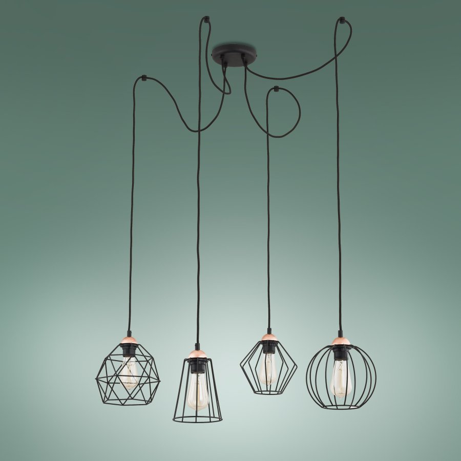 TK Galaxy Spider loftlampe, m. 4 skrme - kobber og sort metal