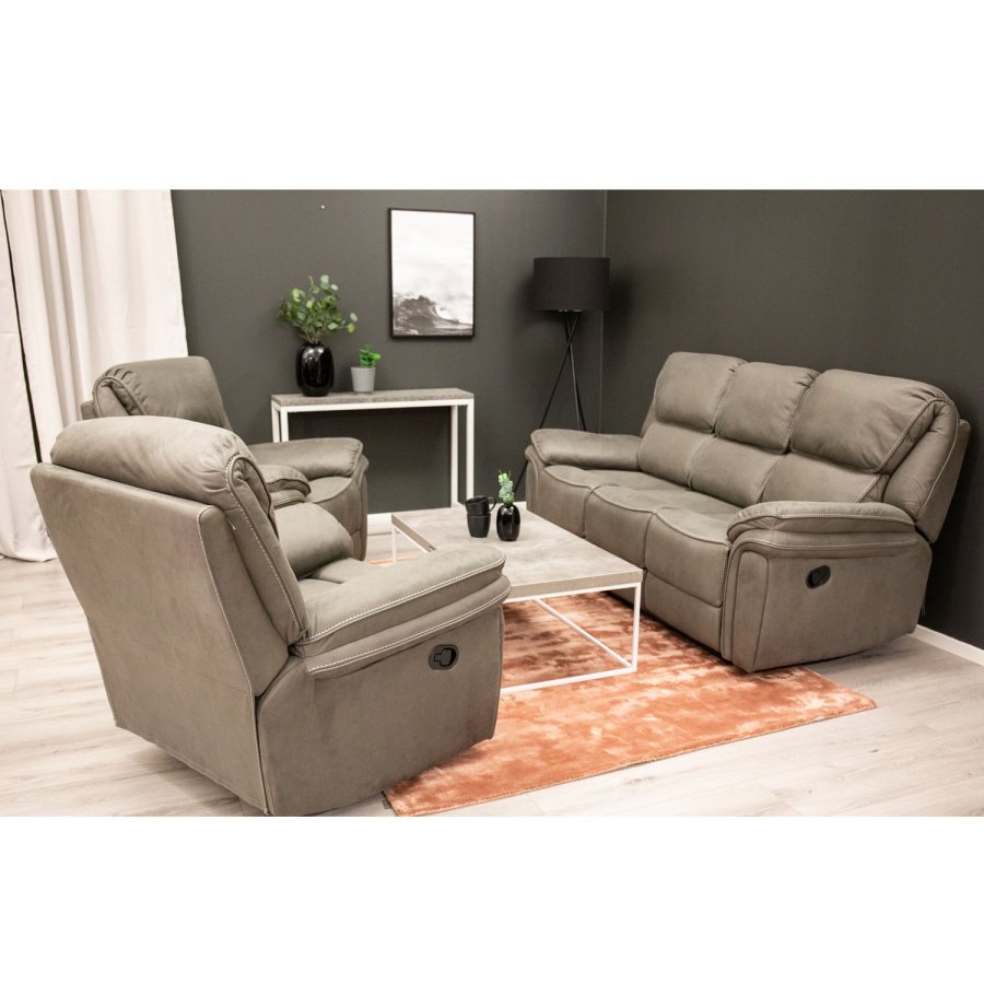 VENTURE DESIGN Saranda 3 pers. sofa, m. recliner - gr stof