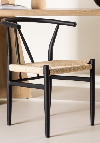 VENTURE DESIGN Alfons spisebordsstol, m. armln - beige rattan og sort stl