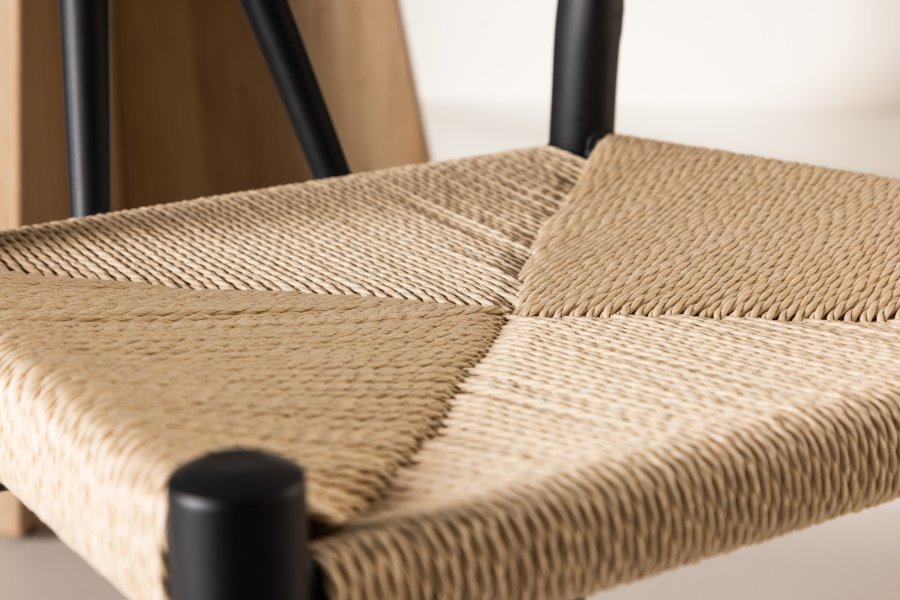 VENTURE DESIGN Alfons spisebordsstol, m. armln - beige rattan og sort stl
