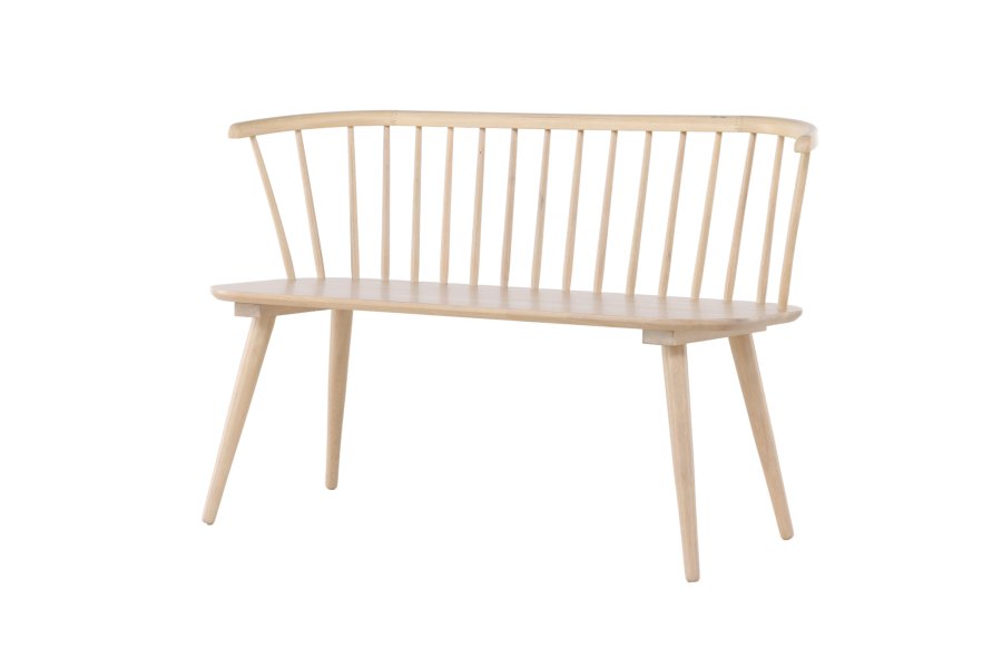 VENTURE DESIGN Bobby spisebordsbnk, m. rygln - hvidvasket gummitr