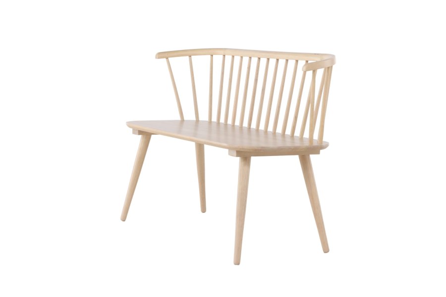 VENTURE DESIGN Bobby spisebordsbnk, m. rygln - hvidvasket gummitr