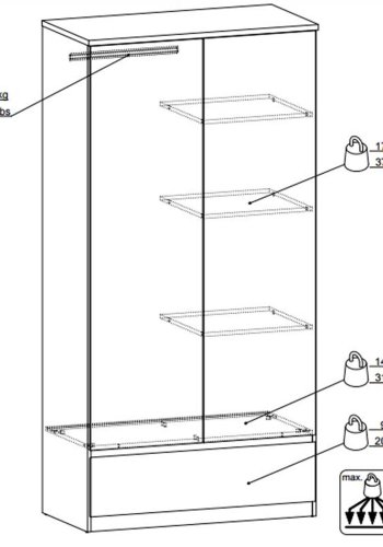 TVILUM Naia garderobeskab - hvid hjglans tr, m. 2 lger og 1 skuffe
