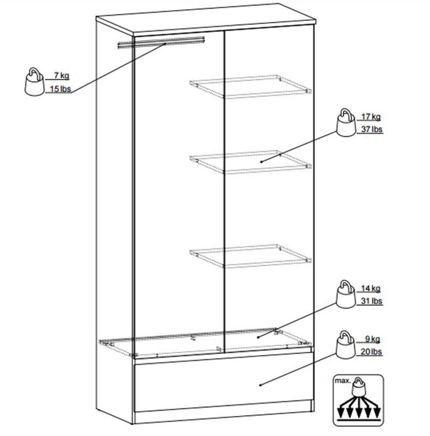 TVILUM Naia garderobeskab - hvid hjglans tr, m. 2 lger og 1 skuffe