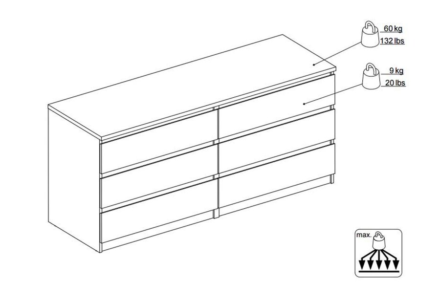 TVILUM Naia kommode -hvid hjglans tr, m. 6 skuffer