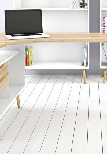 TVILUM Delta skrivebord - egestruktur/hvid tr m. 2 skuffer