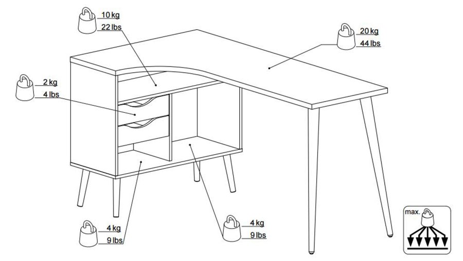 TVILUM Delta skrivebord - egestruktur/hvid tr m. 2 skuffer