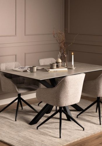 ACT NORDIC Brooke spisebordsstol, m. armln, drejefunktion, syninger - beige stof og sort stl