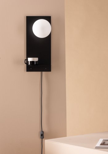 VENTURE DESIGN Troyes vglampe, m. hylde - hvid glas og sort jern