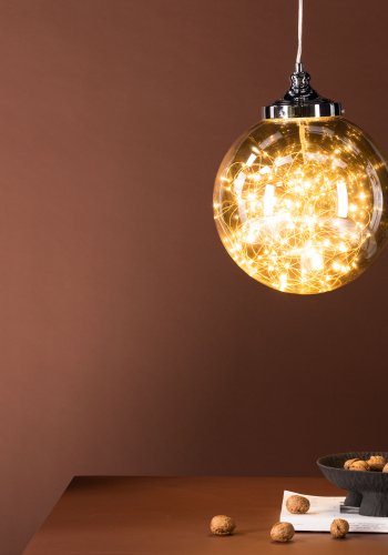 VENTURE DESIGN Lemans loftlampe, LED-lysstrimmel - rgfarvet glas og gr jern