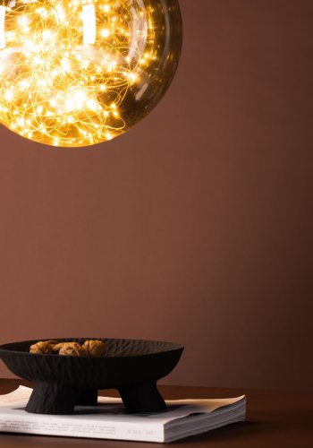 VENTURE DESIGN Lemans loftlampe, LED-lysstrimmel - rgfarvet glas og gr jern