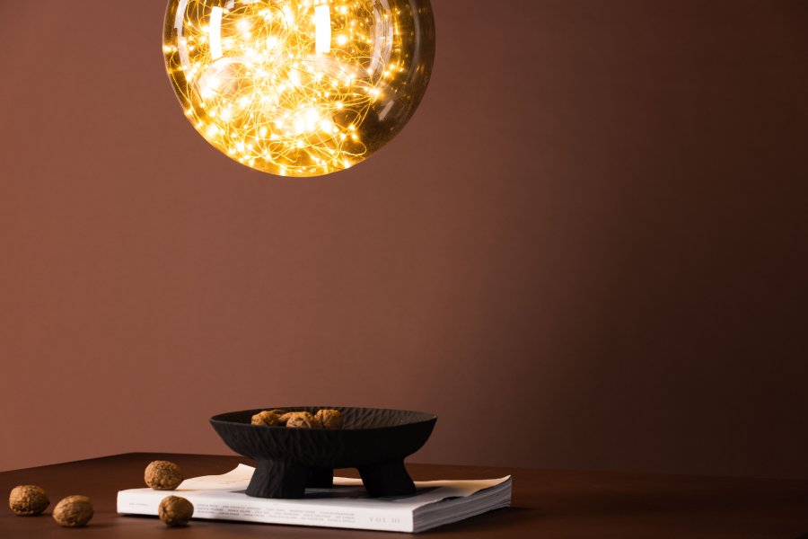 VENTURE DESIGN Lemans loftlampe, LED-lysstrimmel - rgfarvet glas og gr jern