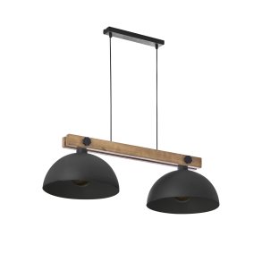 TK Oslo loftlampe, m. 2 skrme - sort metal og tr