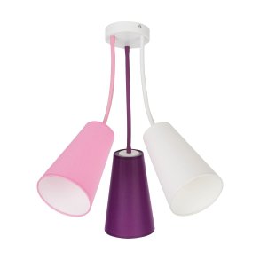 TK Wire brnelampe, m. 3 skrme - multifarvet stof og hvid metal