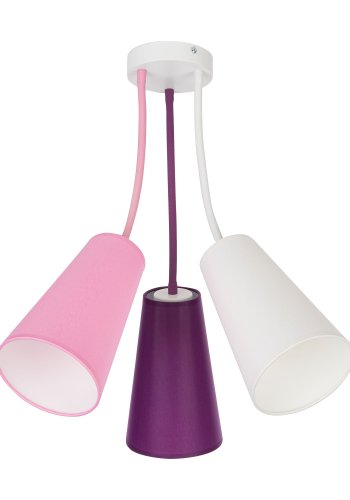 TK Wire brnelampe, m. 3 skrme - multifarvet stof og hvid metal