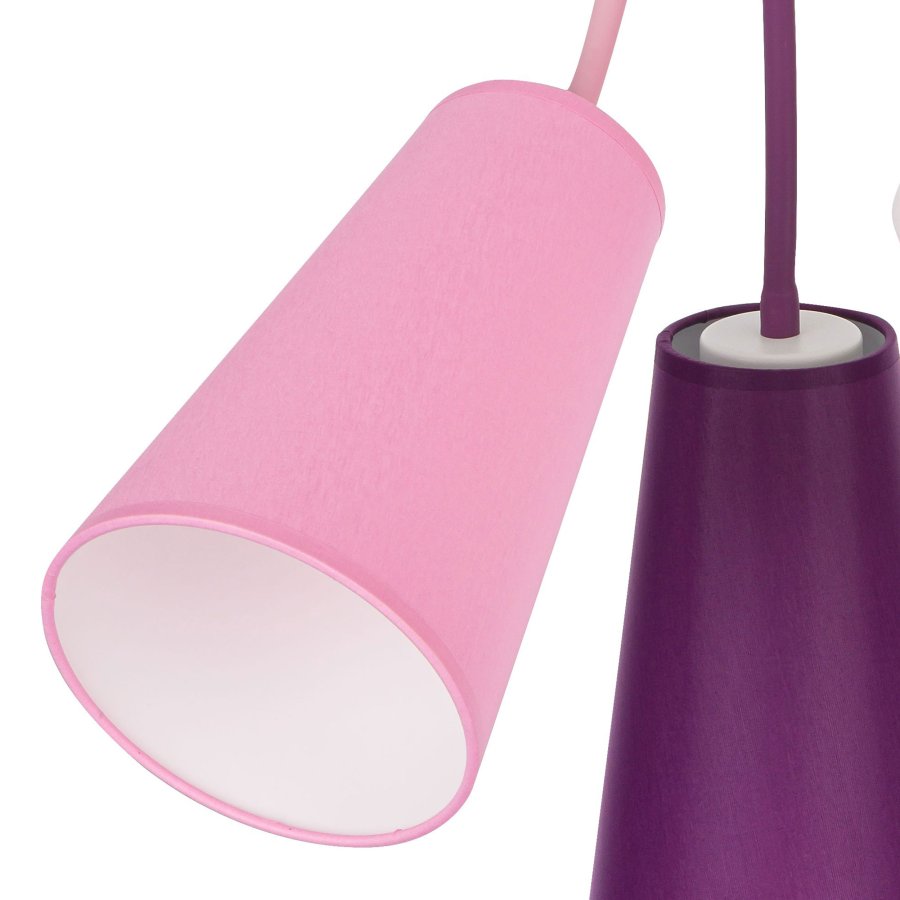 TK Wire brnelampe, m. 3 skrme - multifarvet stof og hvid metal