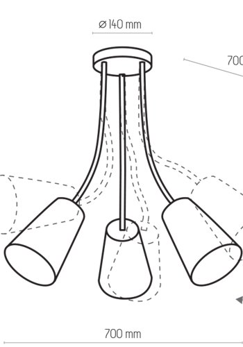 TK Wire brnelampe, m. 3 skrme - multifarvet stof og hvid metal