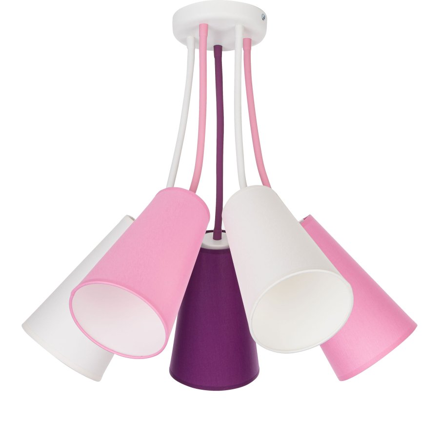 TK Wire brnelampe, m. 5 skrme - multifarvet stof og hvid metal