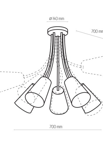 TK Wire brnelampe, m. 5 skrme - multifarvet stof og hvid metal