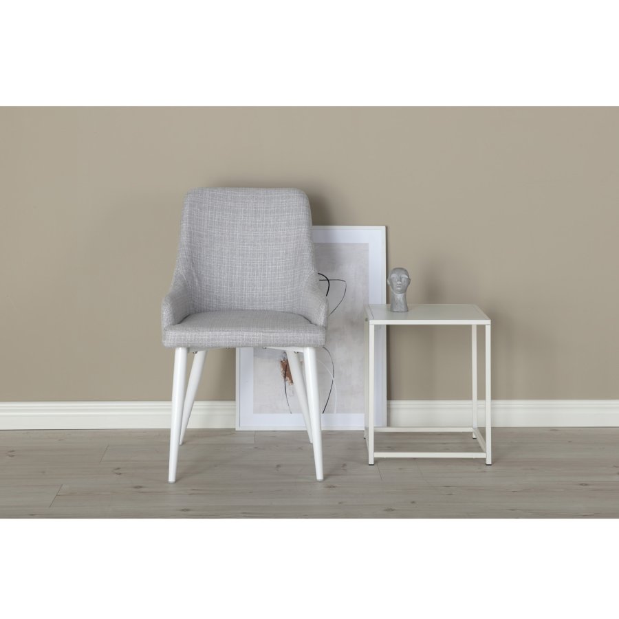 VENTURE DESIGN Plaza spisebordsstol, m. armln - lysegr polyester og hvid metal