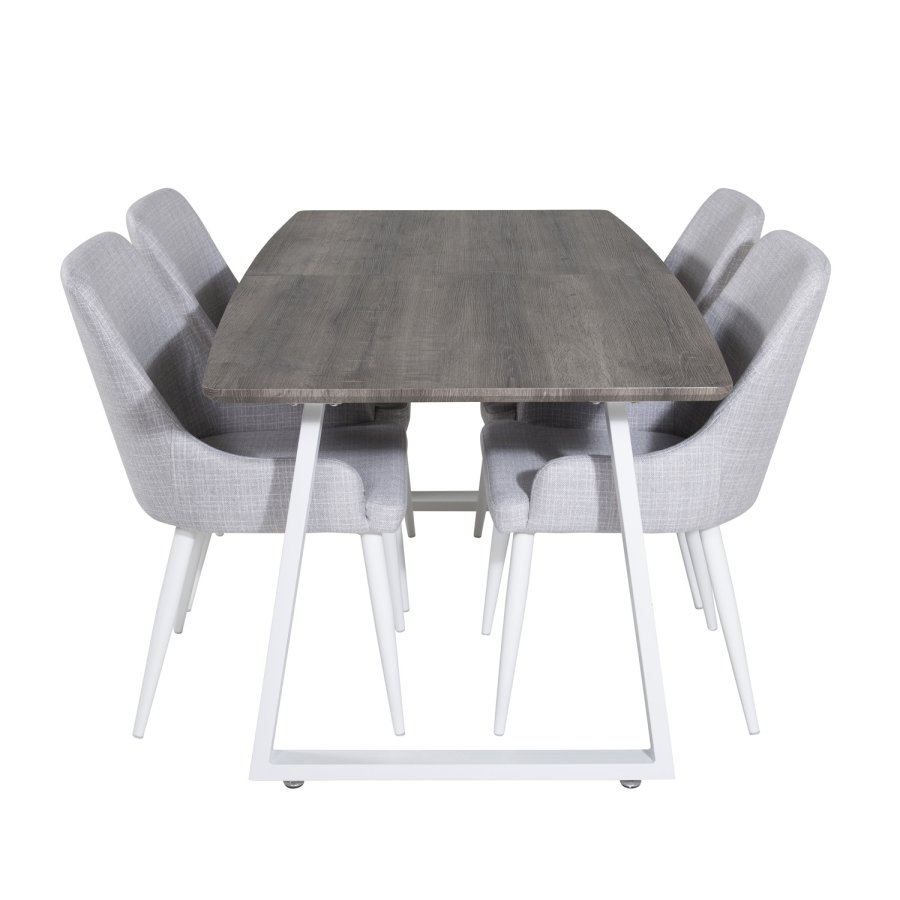 VENTURE DESIGN Plaza spisebordsstol, m. armln - lysegr polyester og hvid metal