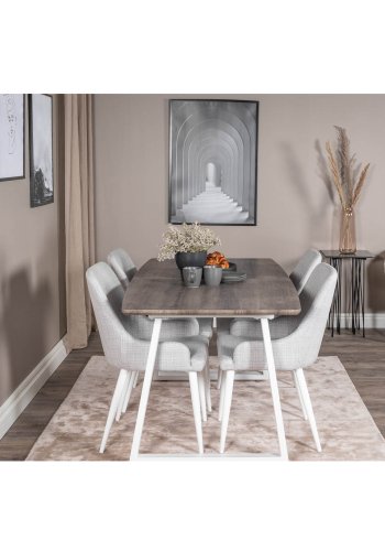 VENTURE DESIGN Plaza spisebordsstol, m. armln - lysegr polyester og hvid metal