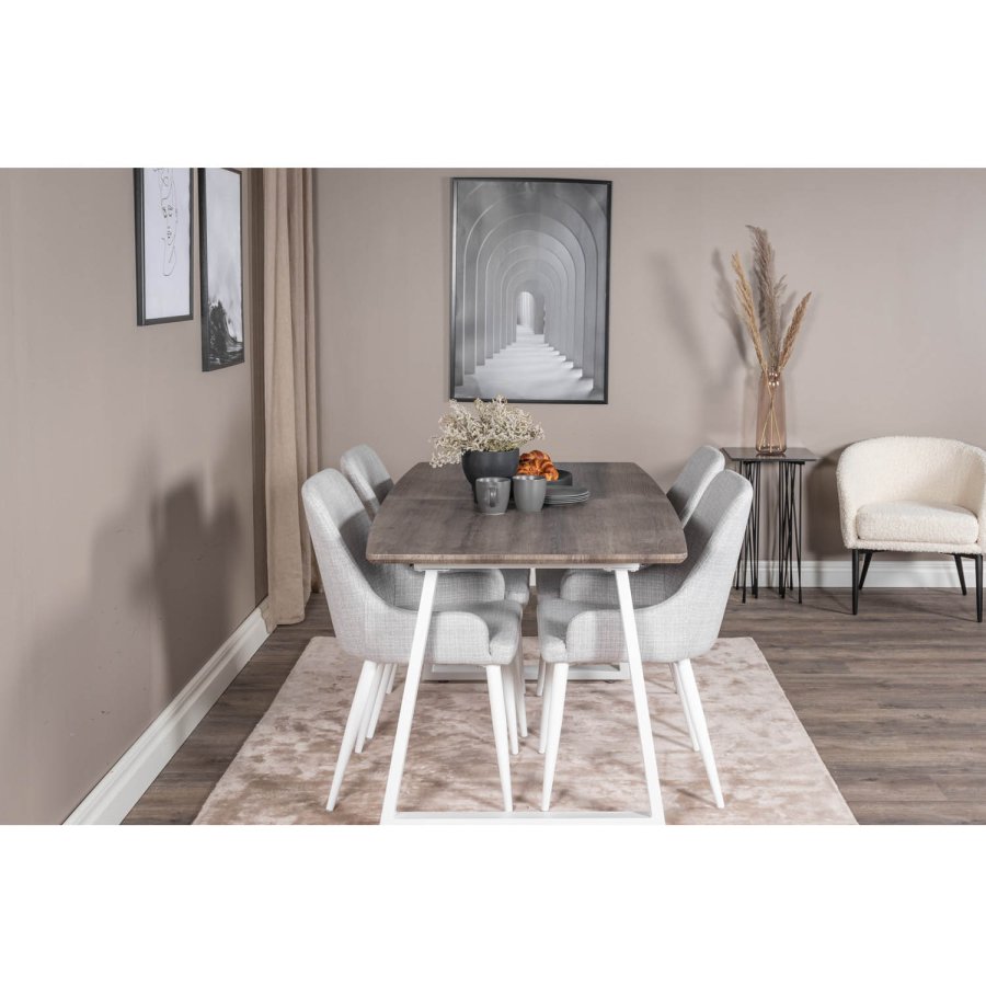 VENTURE DESIGN Plaza spisebordsstol, m. armln - lysegr polyester og hvid metal