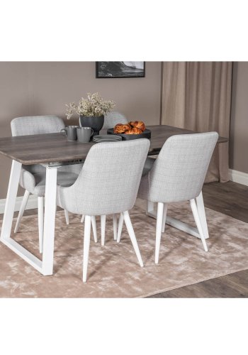 VENTURE DESIGN Plaza spisebordsstol, m. armln - lysegr polyester og hvid metal