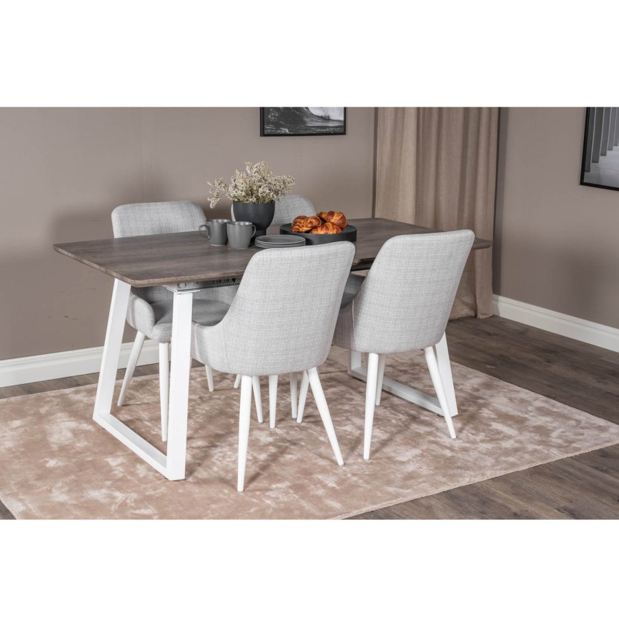 VENTURE DESIGN Plaza spisebordsstol, m. armln - lysegr polyester og hvid metal